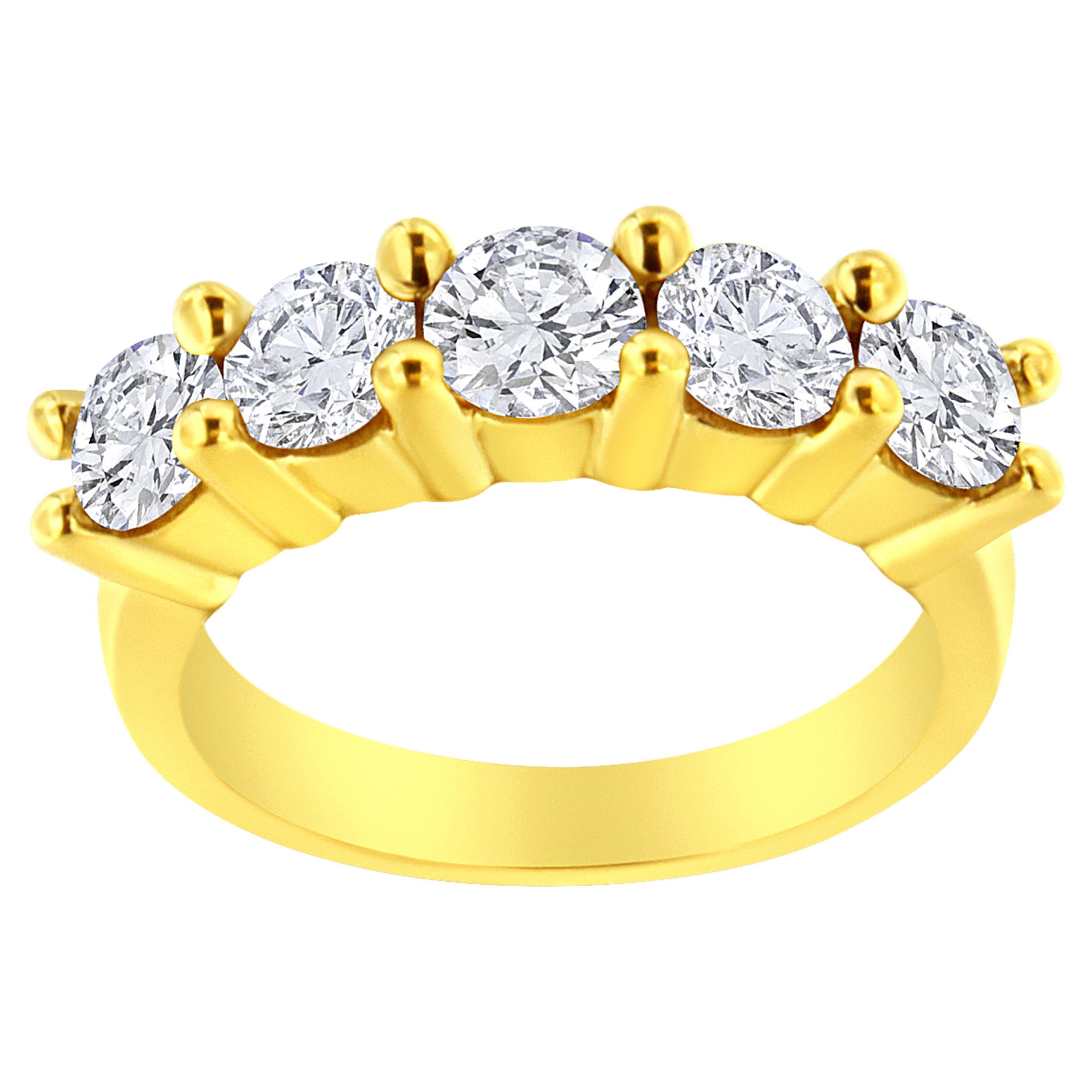 Alliance à 5 pierres en or jaune plaqué argent sterling avec diamants de 2,0 carats