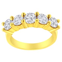 Yellow Gold Plated Sterling Silver 2.0 Carat Diamond 5 Stone Wedding Band Ring
