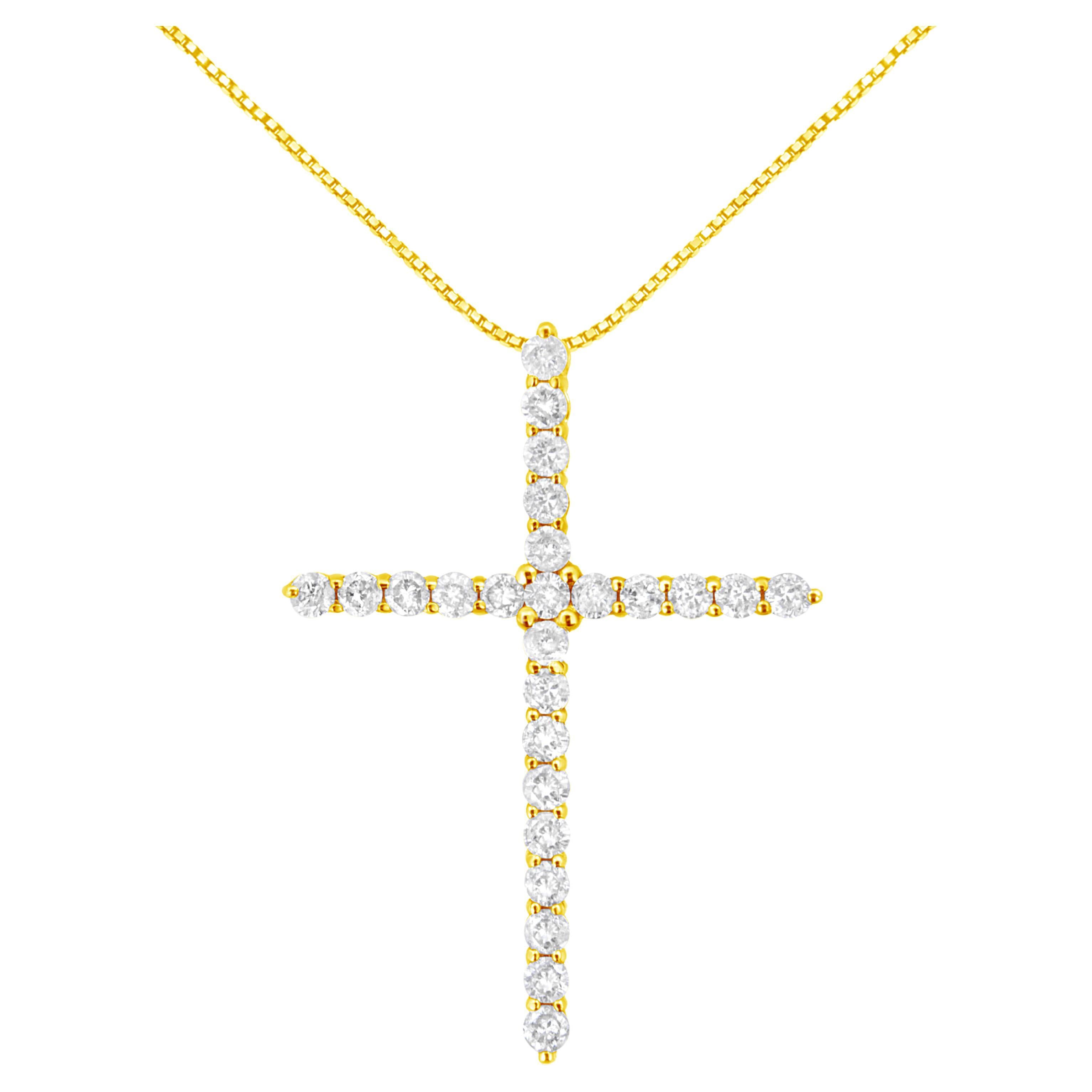Yellow Gold Plated Sterling Silver 2.0 Carat Diamond Cross Pendant Necklace For Sale