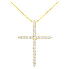 Collier pendentif croix en or jaune plaqué argent sterling avec diamants de 2,0 carats