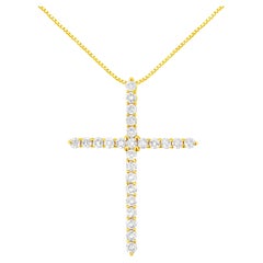 Yellow Gold Plated Sterling Silver 2.0 Carat Diamond Cross Pendant Necklace