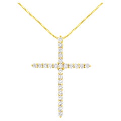 Yellow Gold Plated Sterling Silver 2.0 Carat Diamond Cross Pendant Necklace