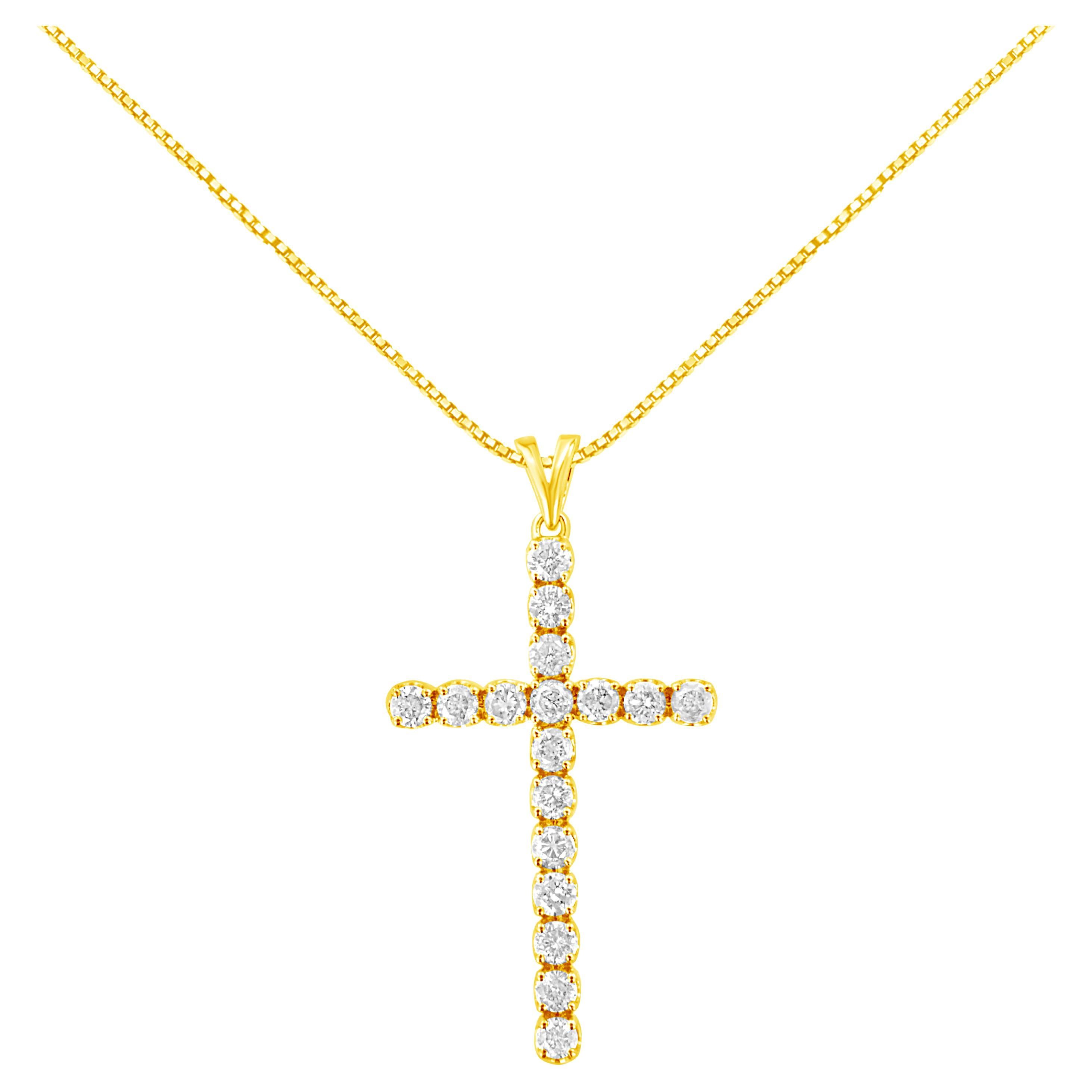 Yellow Gold Plated Sterling Silver 2.0 Carat Diamond Cross Pendant Necklace For Sale