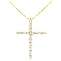 Halskette mit Kreuz-Anhänger aus Gelbgold und Sterlingsilber mit 2,0 Karat Diamanten