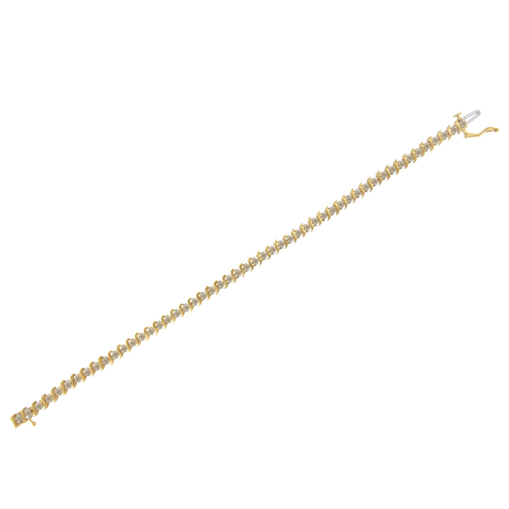 Contemporary Yellow Gold Plated Sterling Silver 2.0 Carat Diamond Link Tennis Bracelet For Sale