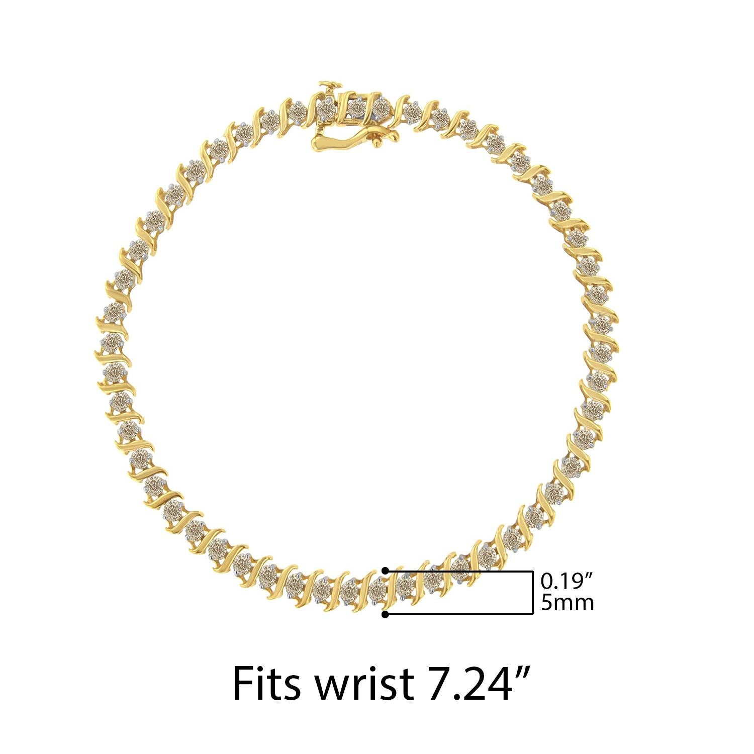 Yellow Gold Plated Sterling Silver 2.0 Carat Diamond Link Tennis Bracelet In New Condition For Sale In New York, NY