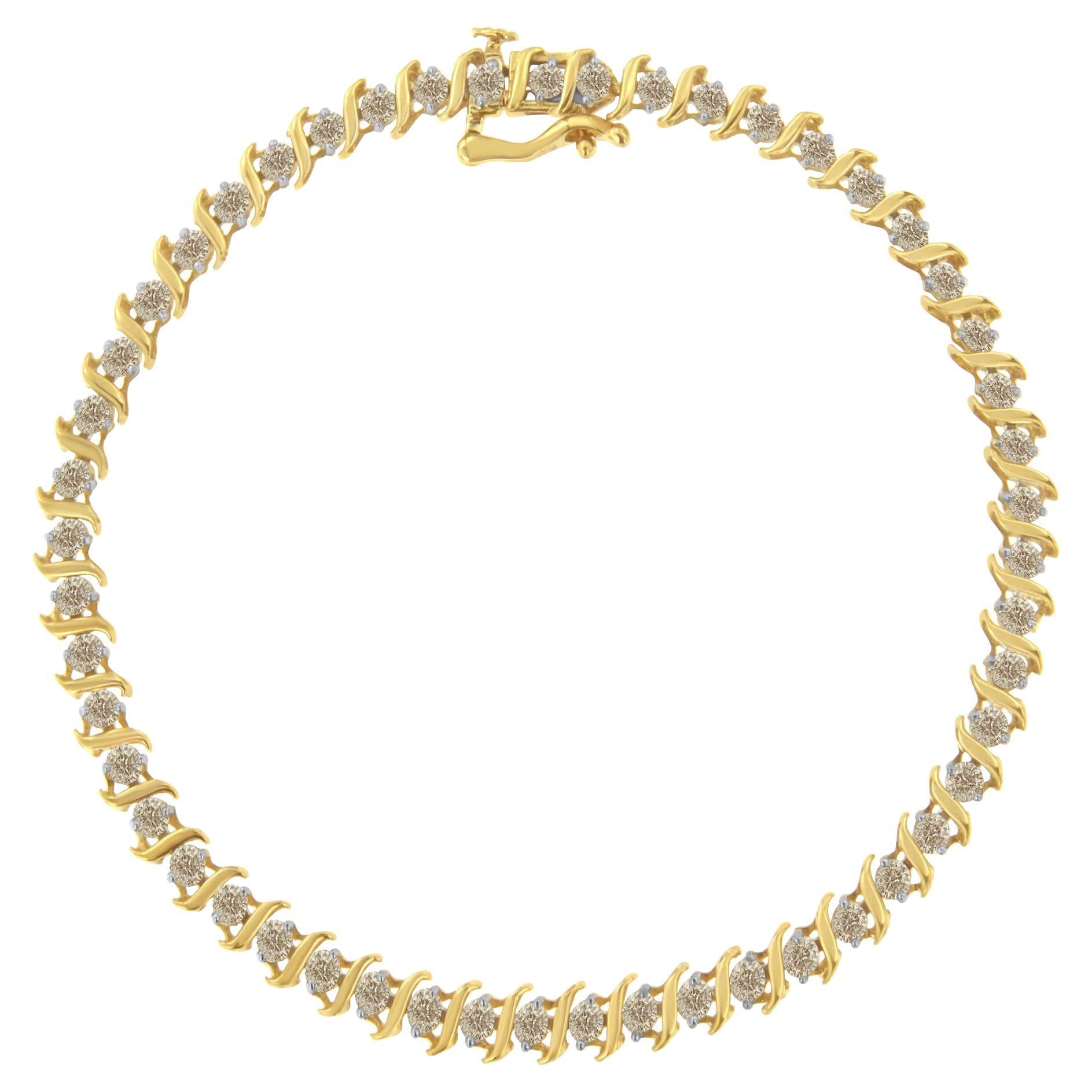 Yellow Gold Plated Sterling Silver 2.0 Carat Diamond Link Tennis Bracelet For Sale