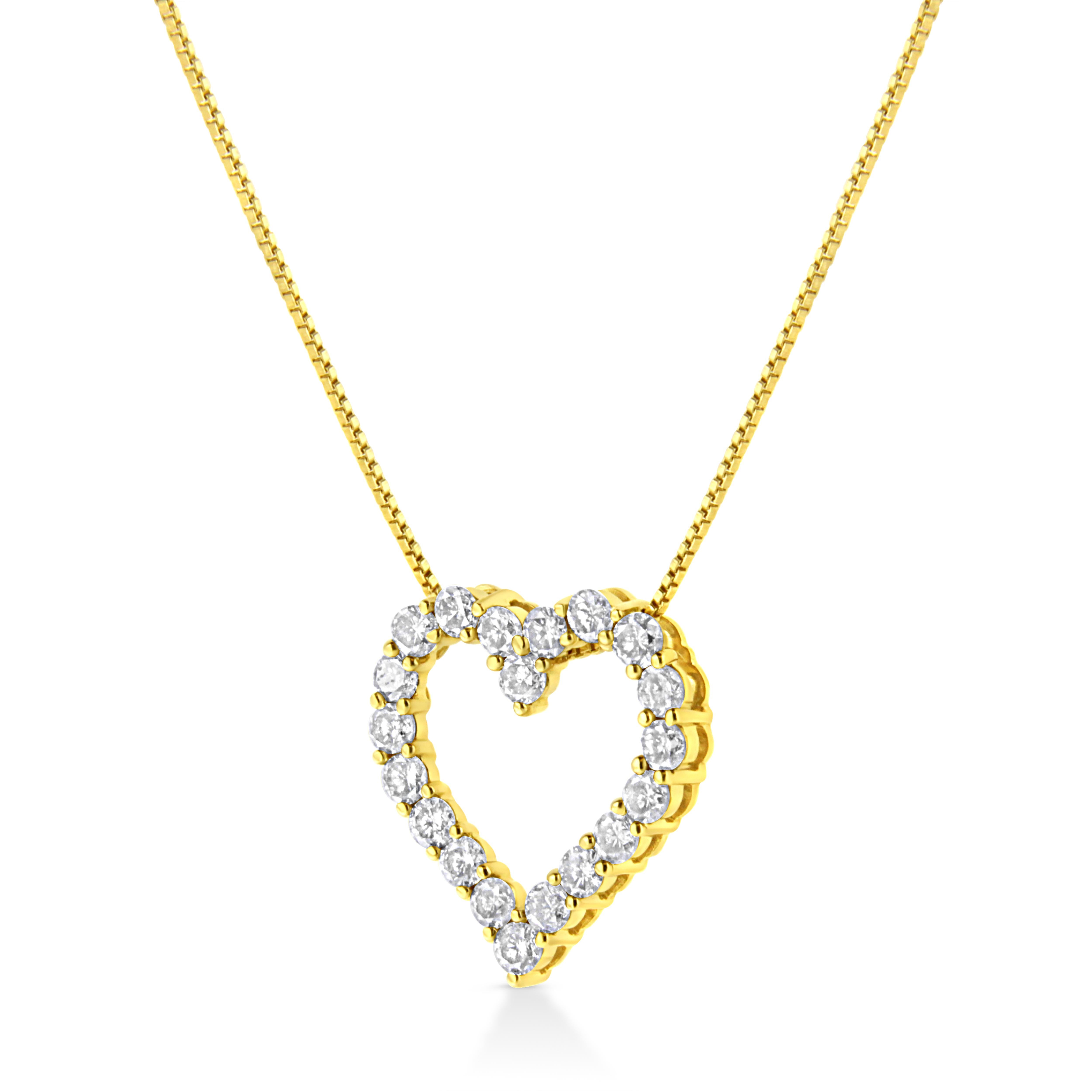 Contemporary Yellow Gold Plated Sterling Silver 2.0 Carat Diamond Open Heart Pendant Necklace For Sale