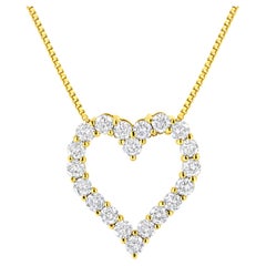 Collier pendentif en or jaune plaqué argent sterling avec diamants de 2,0 carats en forme de cœur ouvert