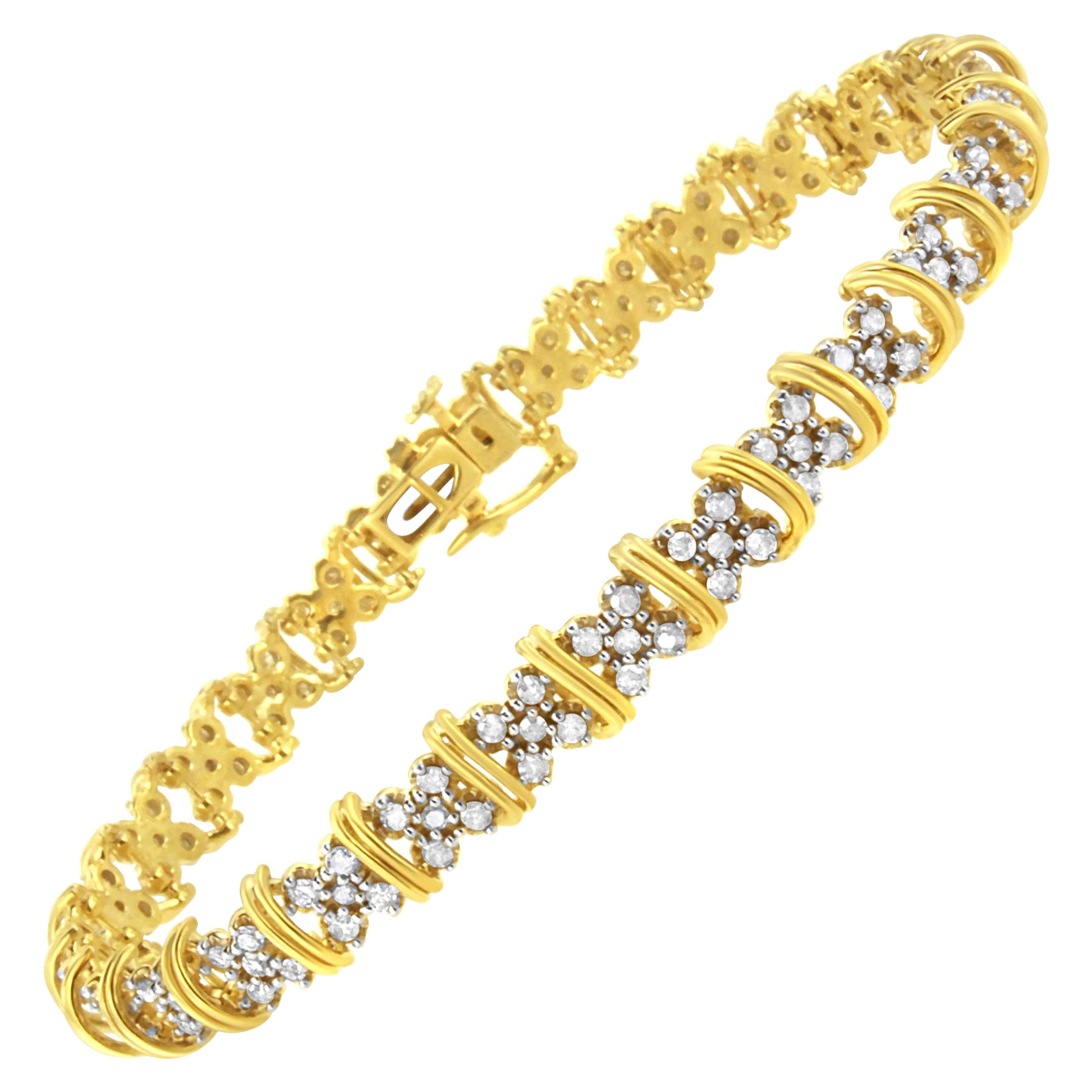 Bracelet à maillons en forme de "X" en argent sterling plaqué or jaune et diamants de 2,0 carats