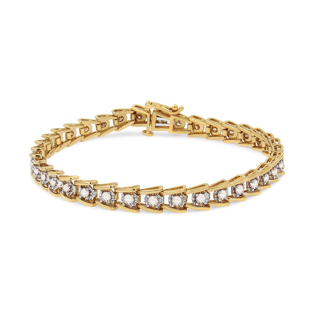 Round Cut Yellow Gold Plated Sterling Silver 2.0 Carat Miracle Diamond Wave Link Bracelet For Sale