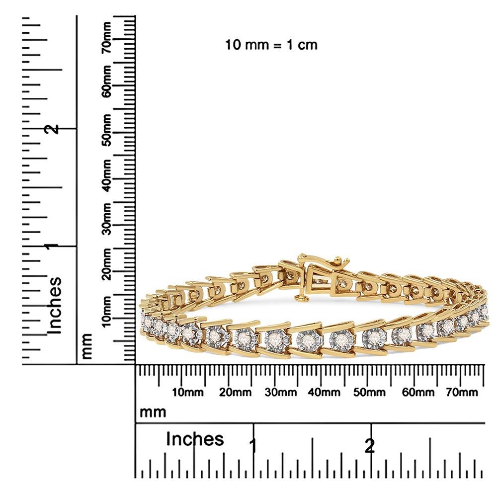 Women's Yellow Gold Plated Sterling Silver 2.0 Carat Miracle Diamond Wave Link Bracelet For Sale