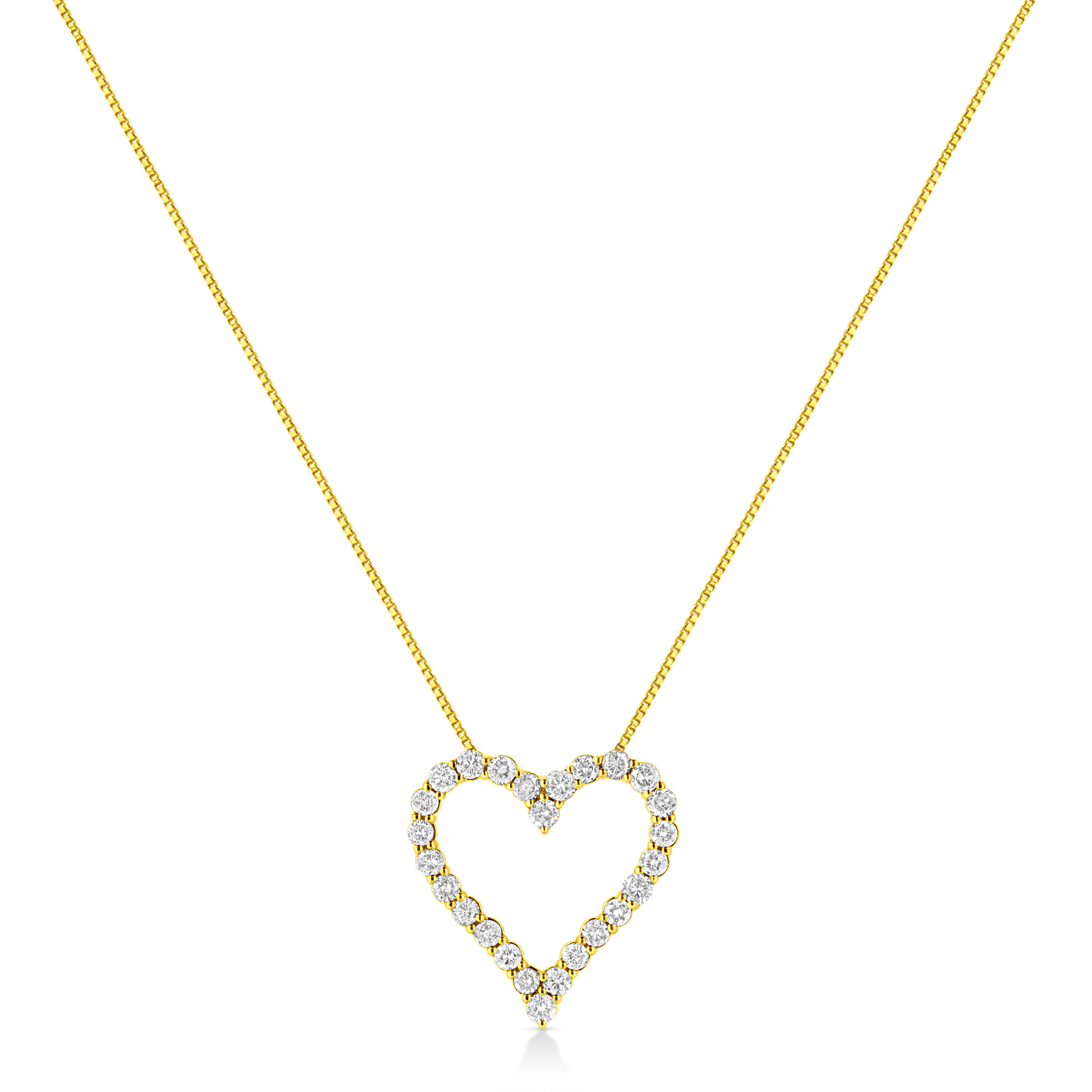Feiern Sie jemanden, den Sie lieben, mit dieser atemberaubenden Diamant-Halskette mit offenem Herz. Diese Diamant-Halskette zeigt ein klassisches offenes Herz aus runden Diamanten mit Brillantschliff in echtem 14-karätigem, gelbvergoldetem