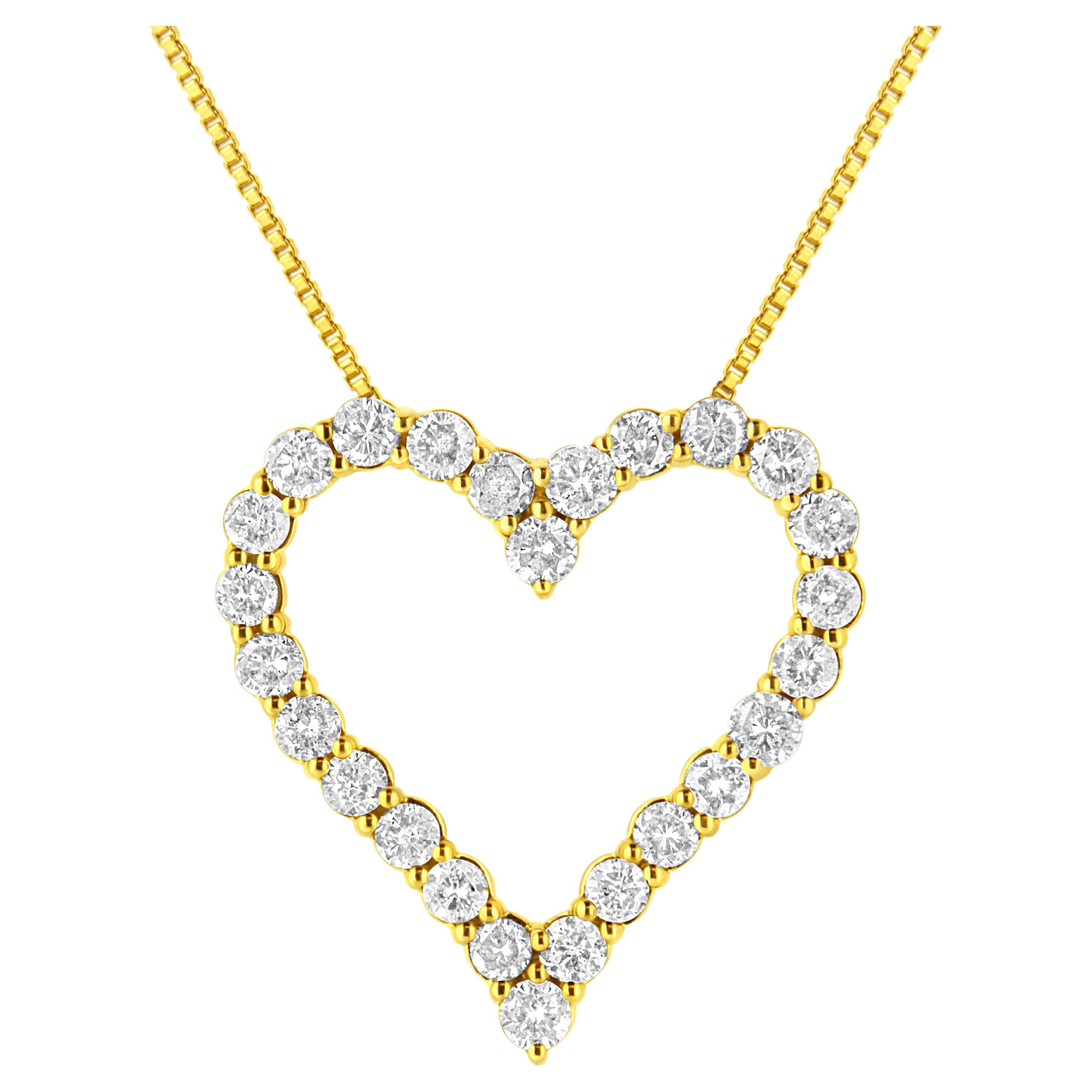 Yellow Gold Plated Sterling Silver 2.00 Carat Diamond Heart Pendant Necklace For Sale