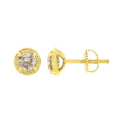 Yellow Gold Plated Sterling Silver 3/4 Carat Diamond Milgrain Stud Earrings
