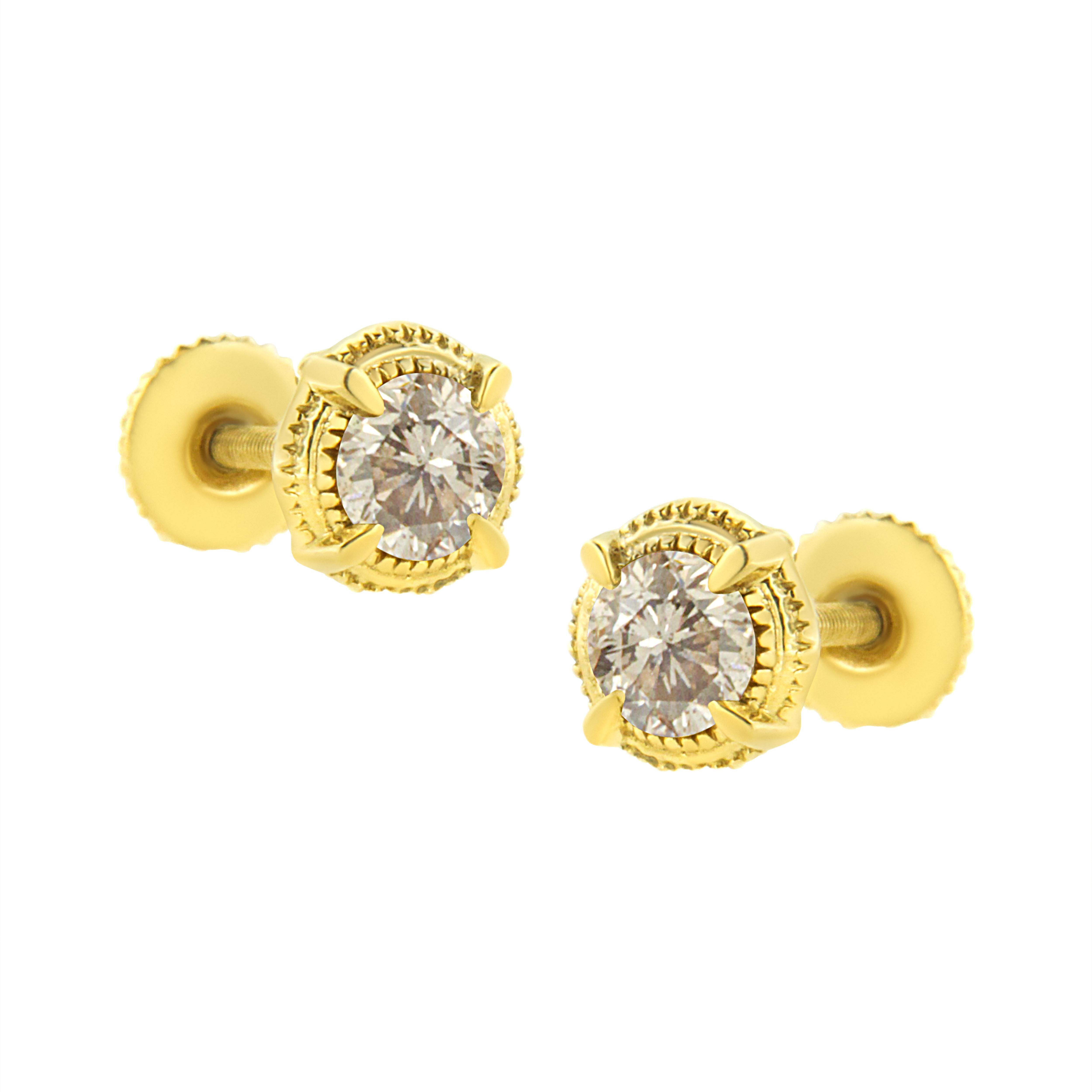 Gelbgold plattiert Sterling Silber 3/4 Karat Diamant Milgrain Ohrstecker (Zeitgenössisch) im Angebot