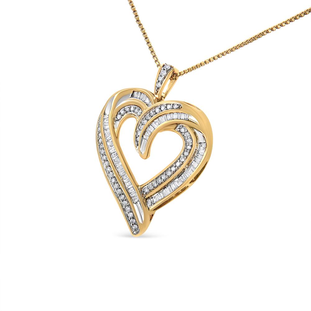 Showcase your everlasting love for that special someone with this lovely silver heart necklace. This pendant is designed with textured silver and natural round and baguette-cut diamonds in prong and channel settings, respectively. Boasting a total