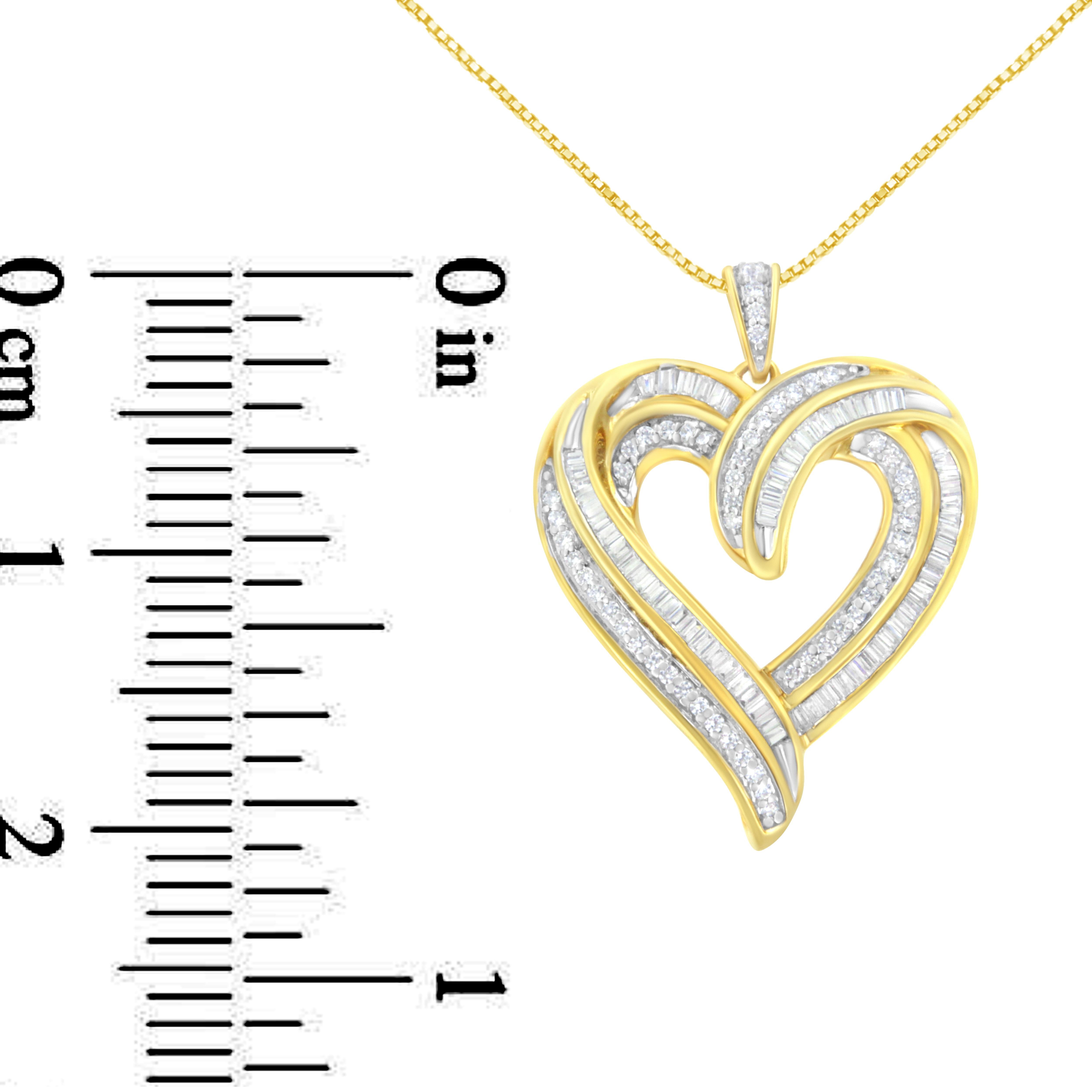 Round Cut Yellow Gold Plated Sterling Silver 3/4 Carat Diamond Open Heart Pendant Necklace For Sale