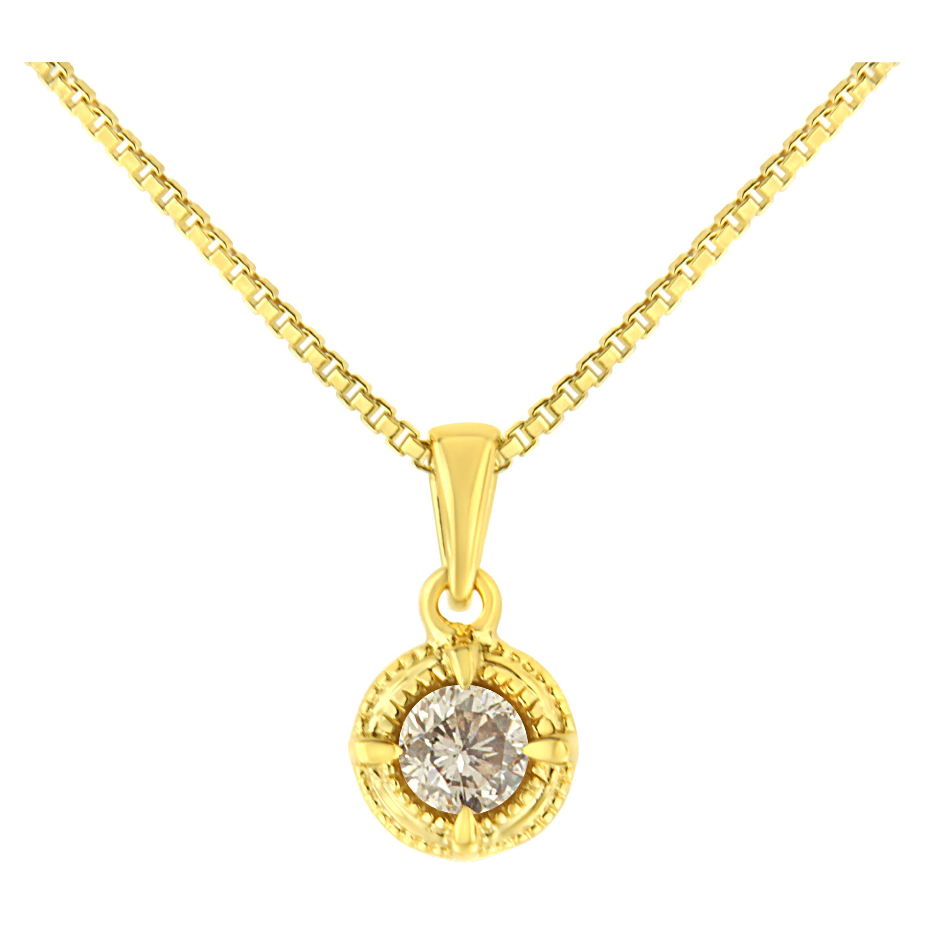 Yellow Gold Plated Sterling Silver 3/4 Carat Diamond Solitaire Pendant Necklace For Sale