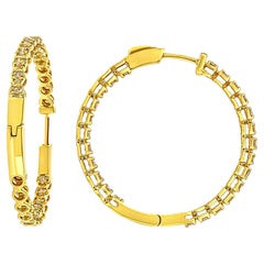 Yellow Gold Plated Sterling Silver 3.0 Carat Champagne Diamond Hoop Earrings