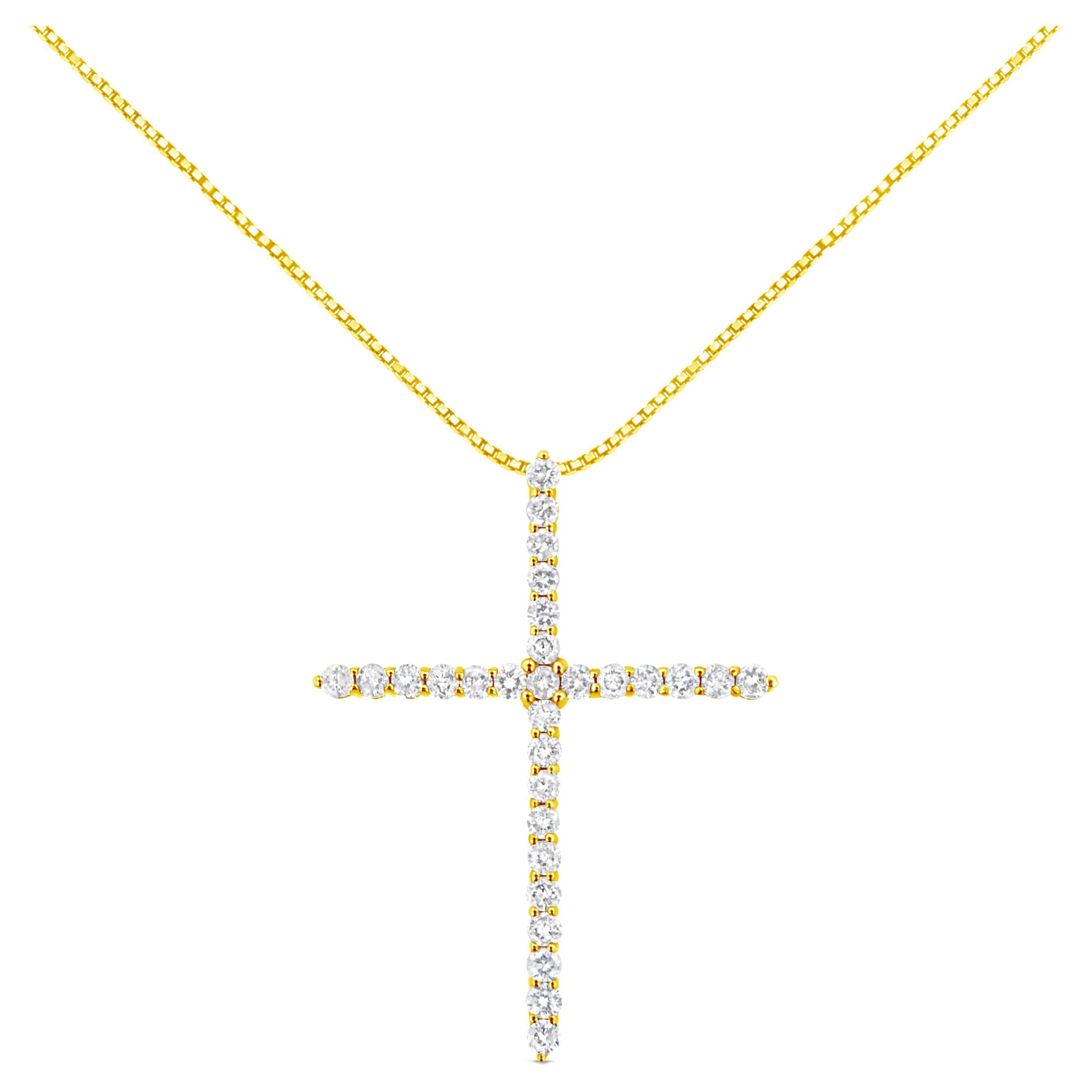 Yellow Gold Plated Sterling Silver 3.0 Carat Diamond Cross Pendant Necklace For Sale