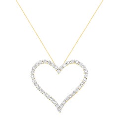 Yellow Gold Plated Sterling Silver 3.0 Carat Diamond Open Heart Pendant Necklace