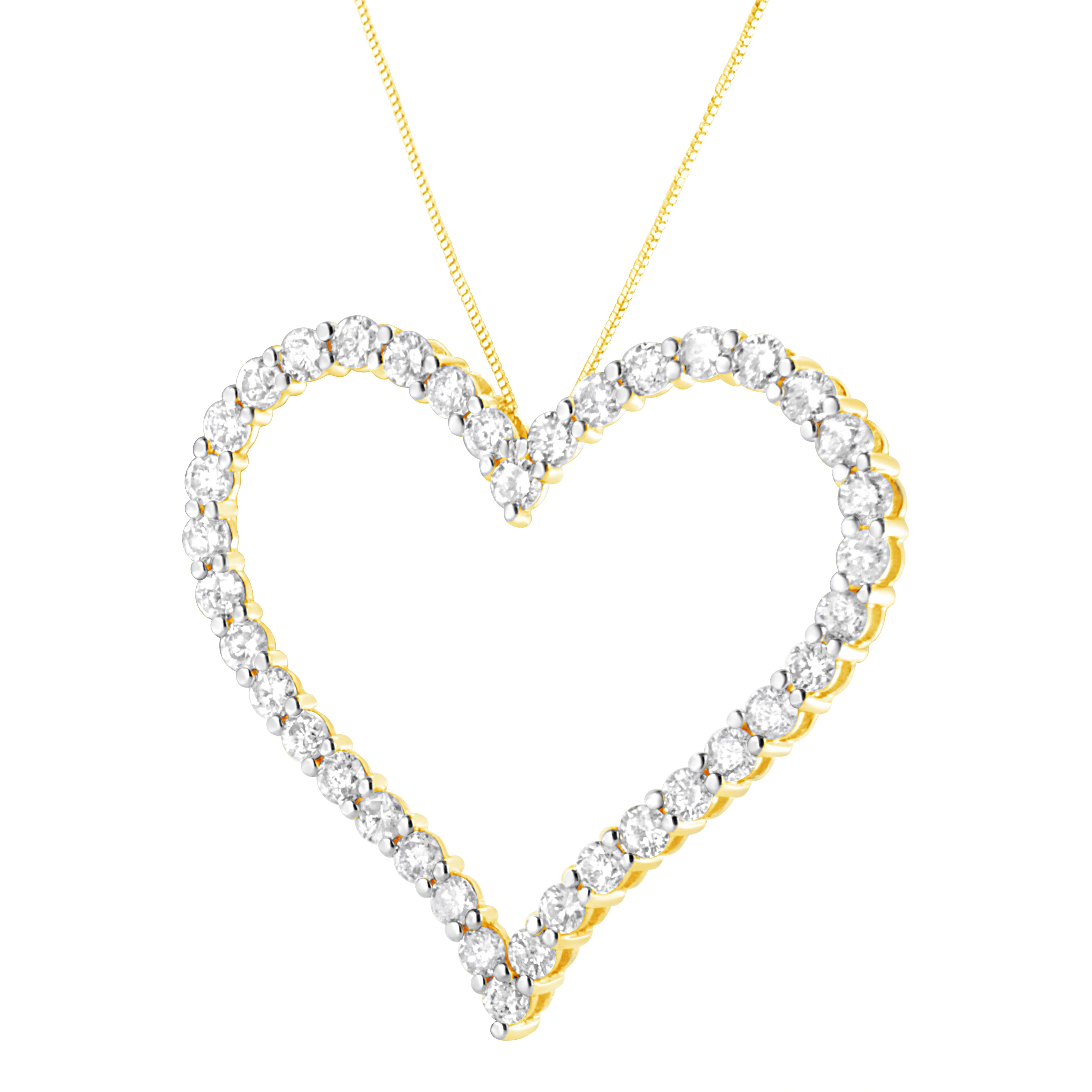 Contemporary Yellow Gold Plated Sterling Silver 3.0 Carat Diamond Open Heart Pendant Necklace For Sale