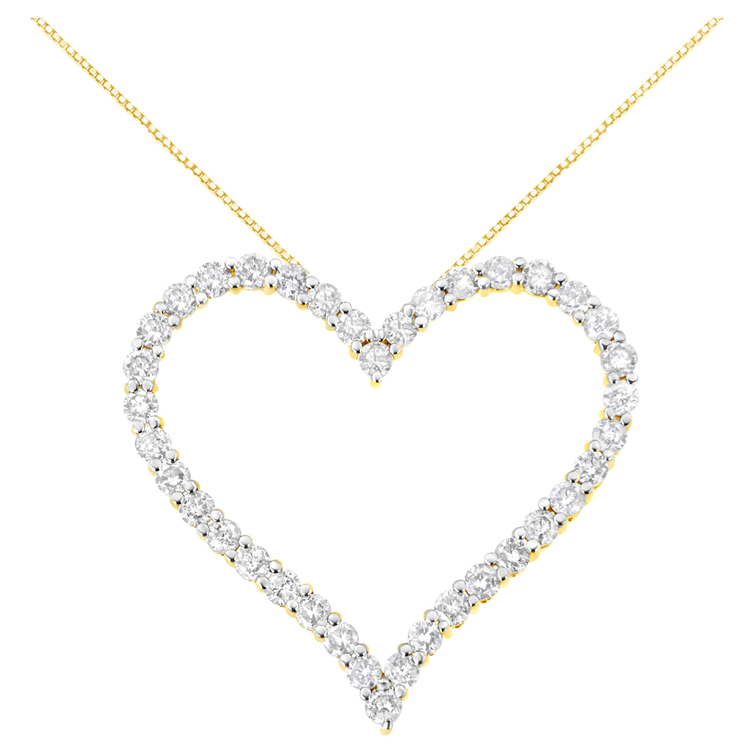 Halskette mit durchbrochenem Herzanhänger, Gelbgold Platin Sterling Silber 3,0 Karat Diamant