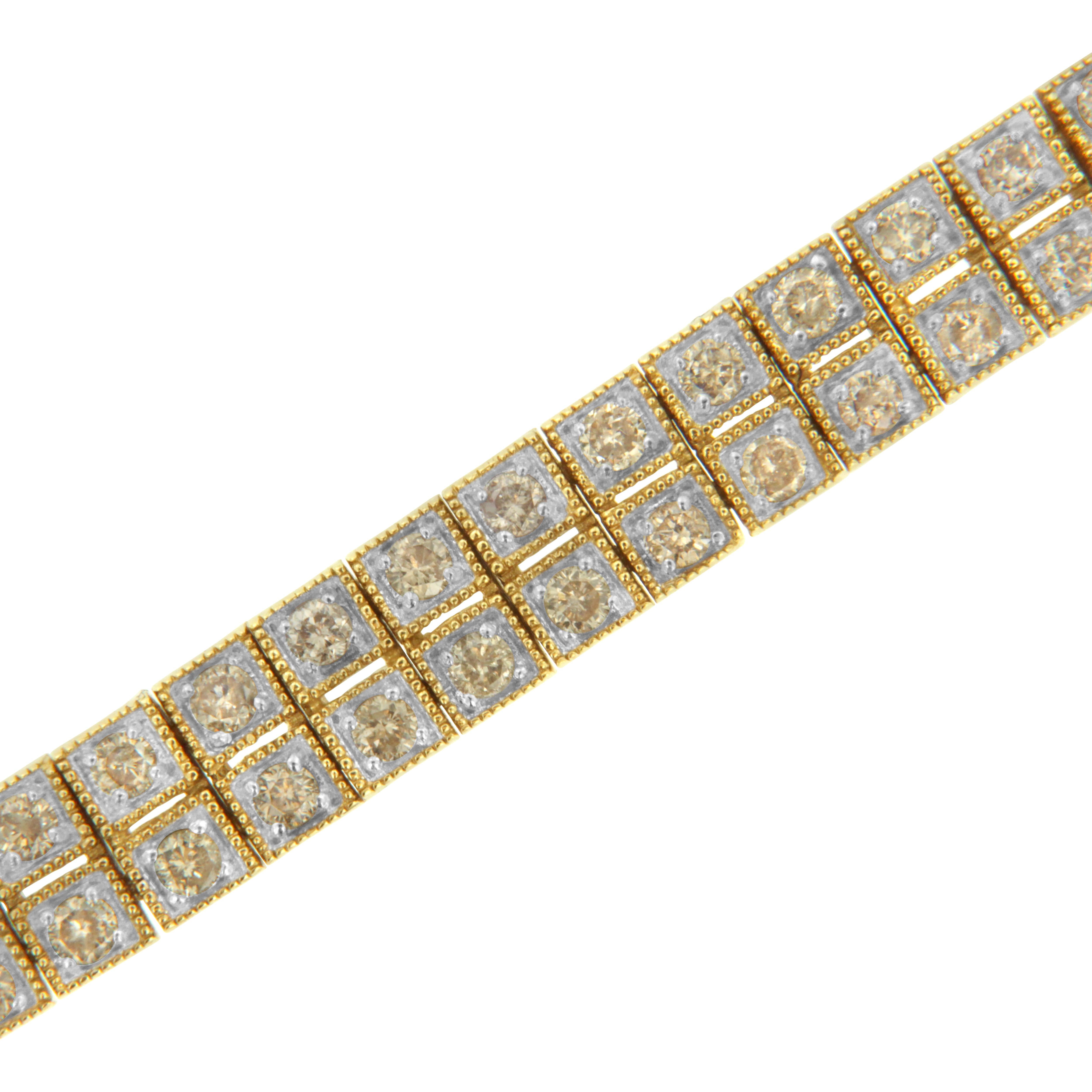 Round Cut Yellow Gold Plated Sterling Silver 3.0 Carat Diamond Tennis Bracelet For Sale