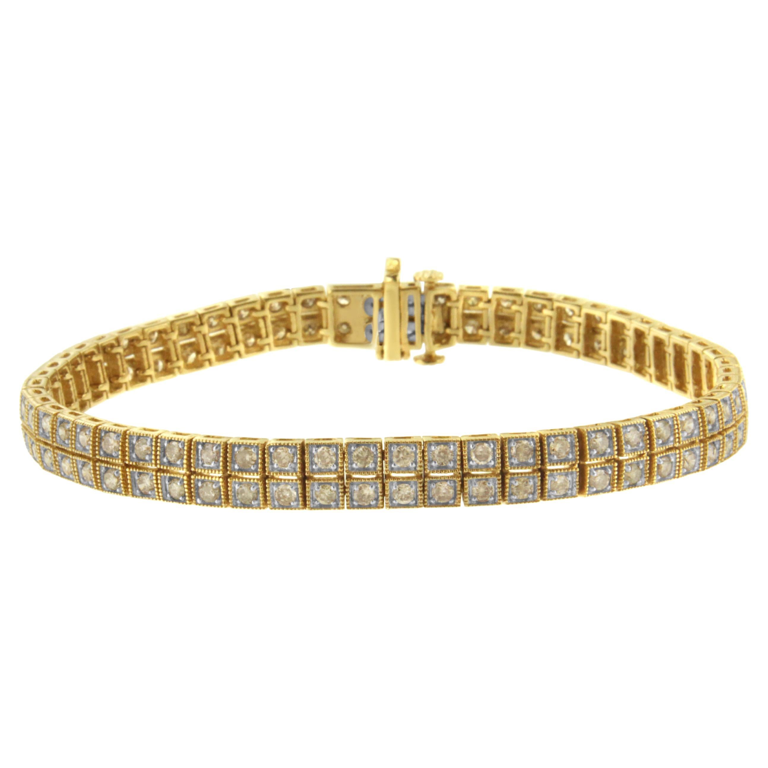 Yellow Gold Plated Sterling Silver 3.0 Carat Diamond Tennis Bracelet For Sale