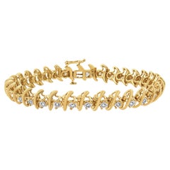 Yellow Gold Plated Sterling Silver 3.0 Carat Prong-Set Diamond "S" Link Bracelet