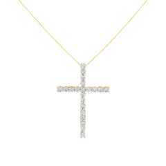 Yellow Gold Plated Sterling Silver 4.0 Carat Diamond Cross Pendant Necklace
