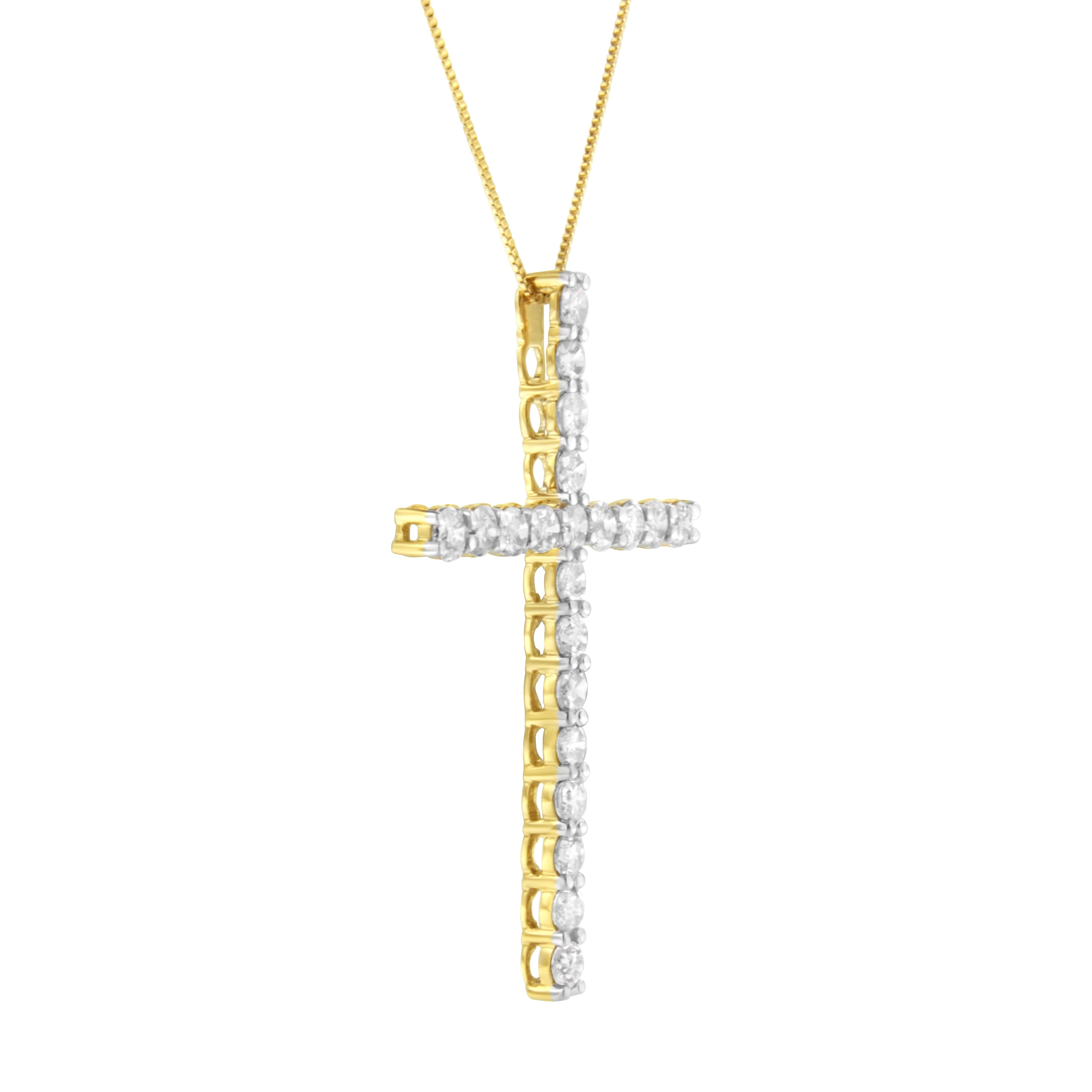 Contemporary Yellow Gold Plated Sterling Silver 4.0 Carat Diamond Cross Pendant Necklace For Sale