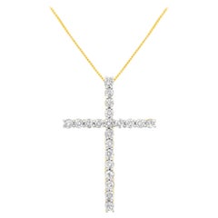 Yellow Gold Plated Sterling Silver 4.0 Carat Diamond Cross Pendant Necklace