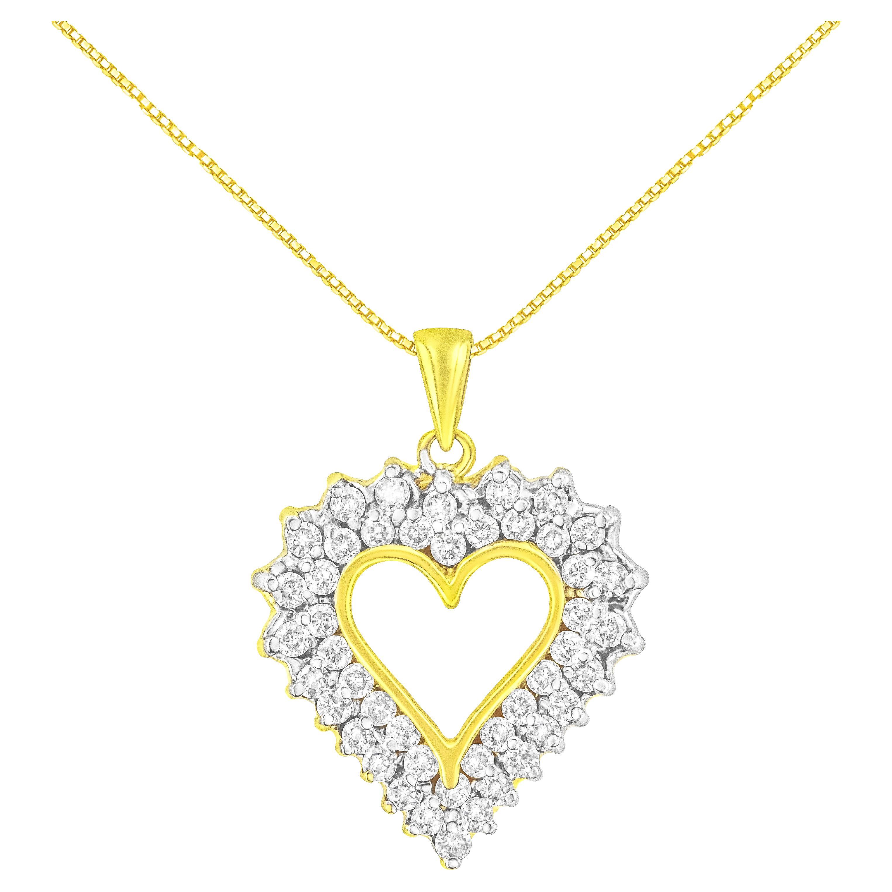 Halskette mit durchbrochenem Herzanhänger, Gelbgold, Sterlingsilber 4,0 Karat Diamant
