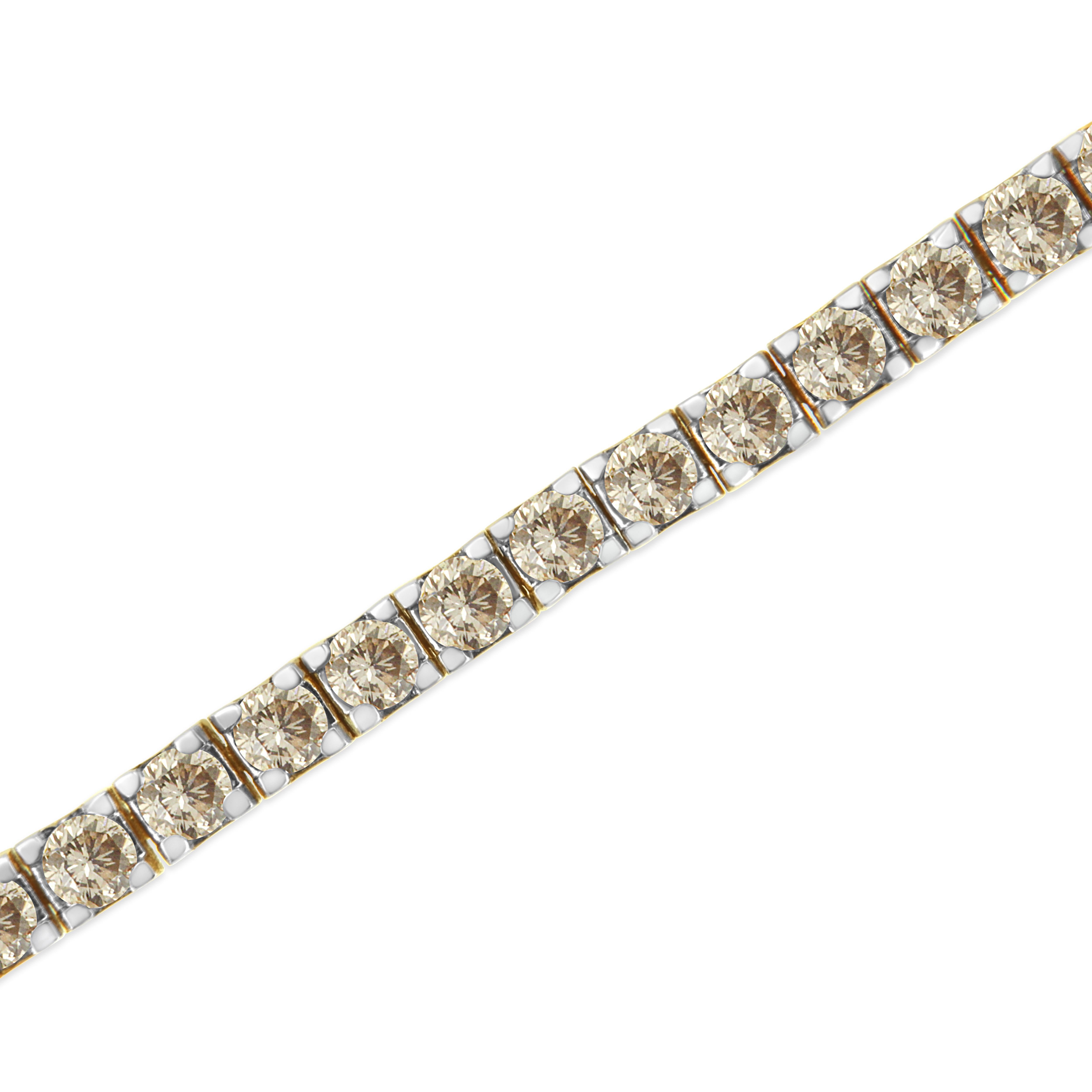 Contemporary Yellow Gold Plated Sterling Silver 5.0 Carat Diamond Classic Tennis Bracelet For Sale