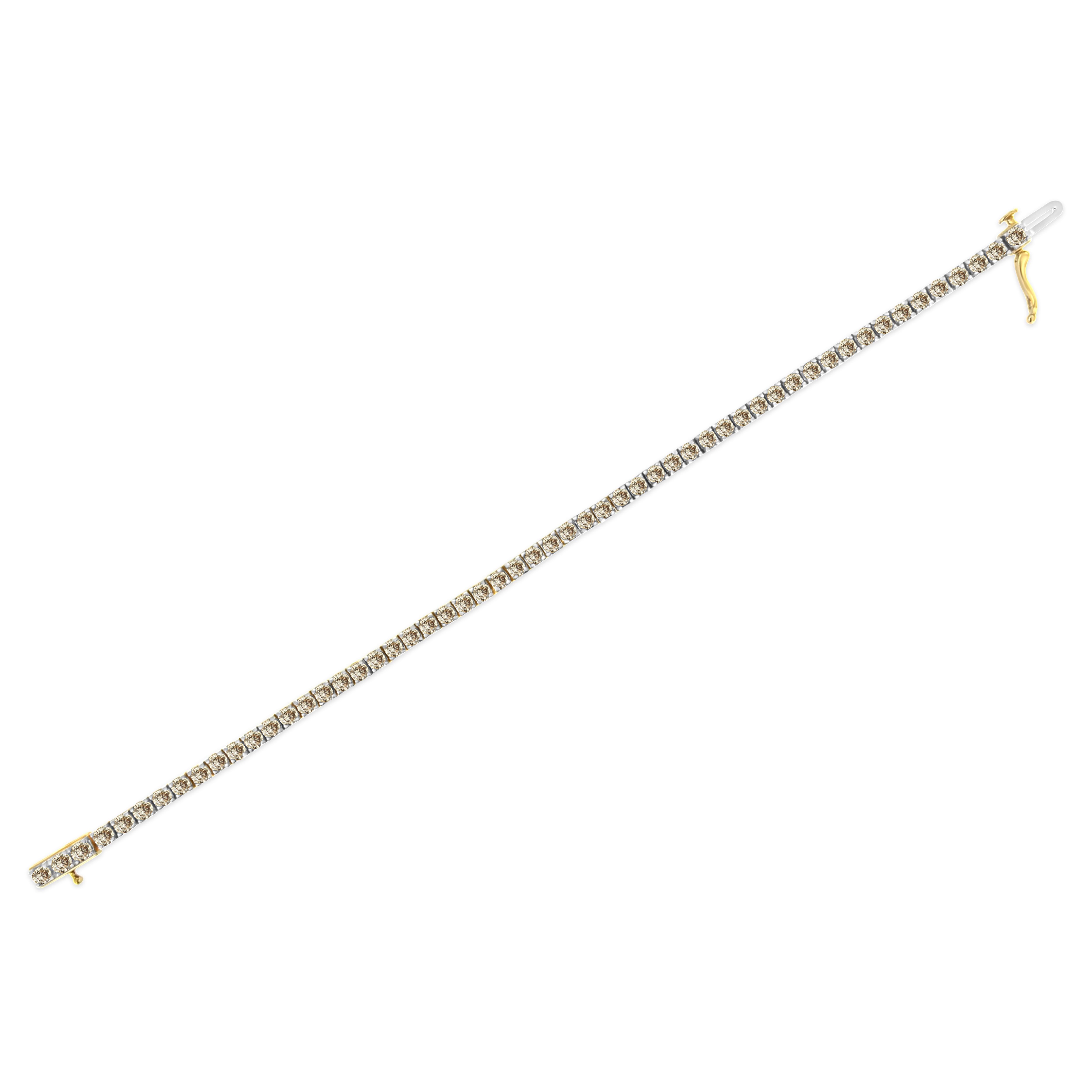 Round Cut Yellow Gold Plated Sterling Silver 5.0 Carat Diamond Classic Tennis Bracelet For Sale