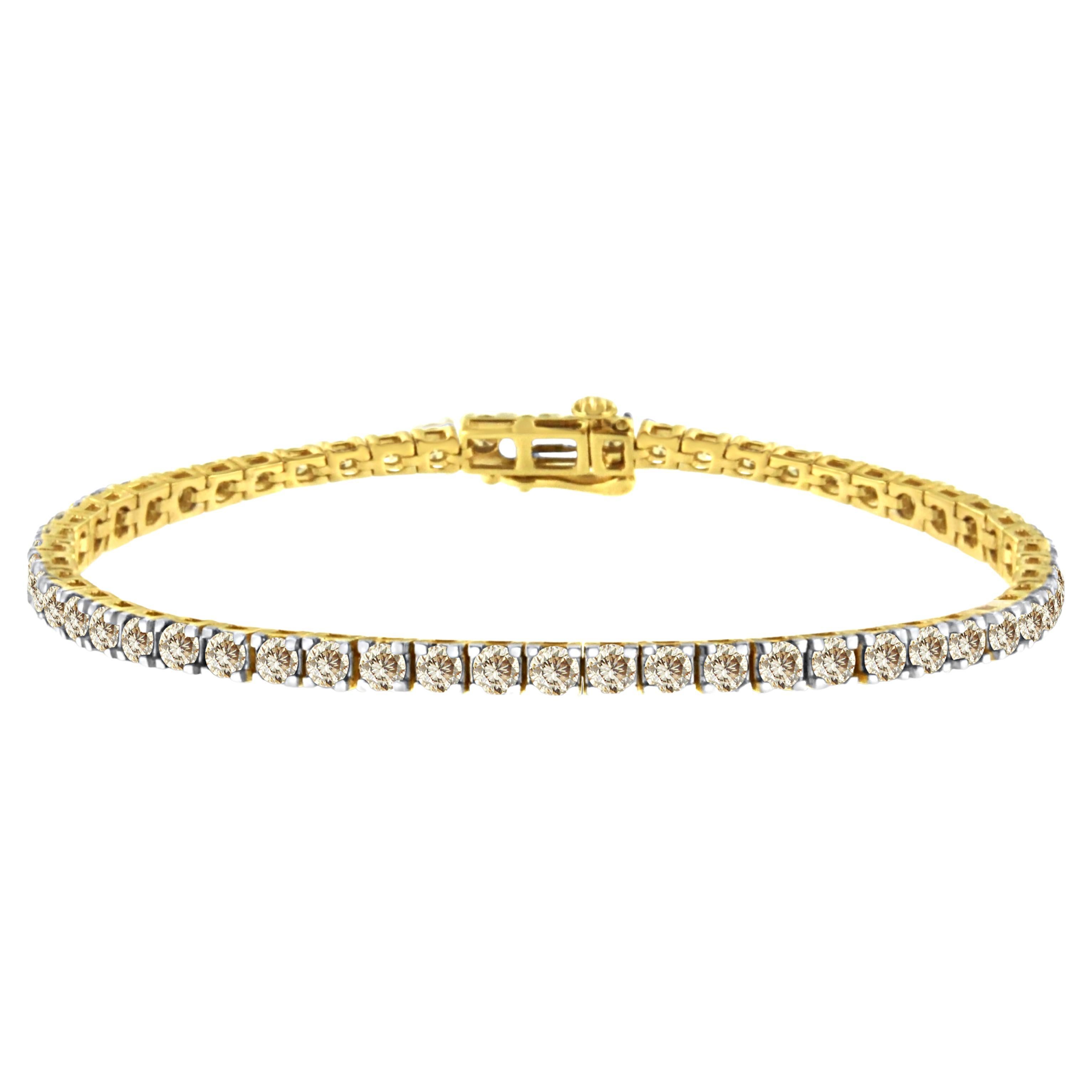 Yellow Gold Plated Sterling Silver 5.0 Carat Diamond Classic Tennis Bracelet For Sale