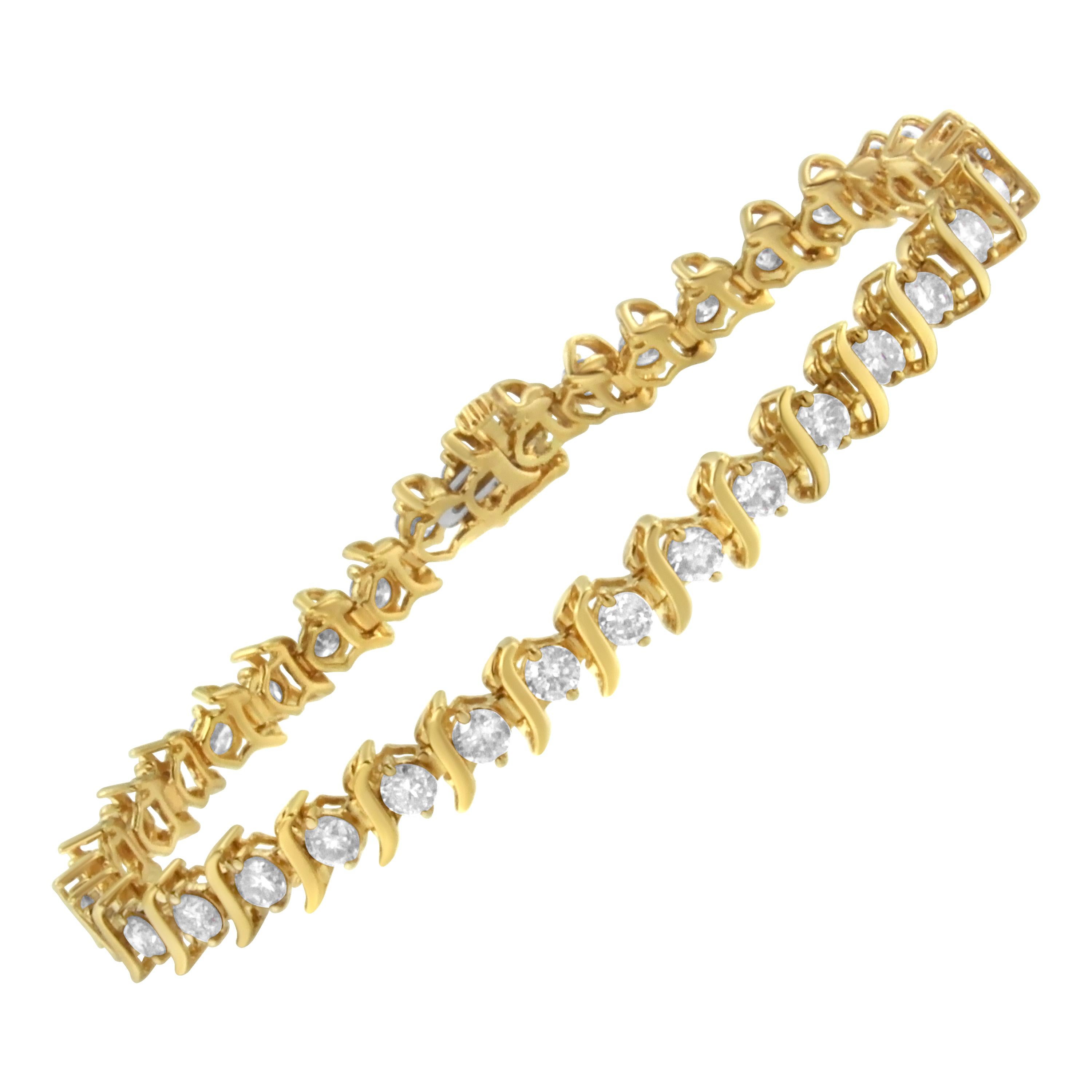Contemporary Yellow Gold Plated Sterling Silver 5.0 Carat Diamond Link Bracelet For Sale