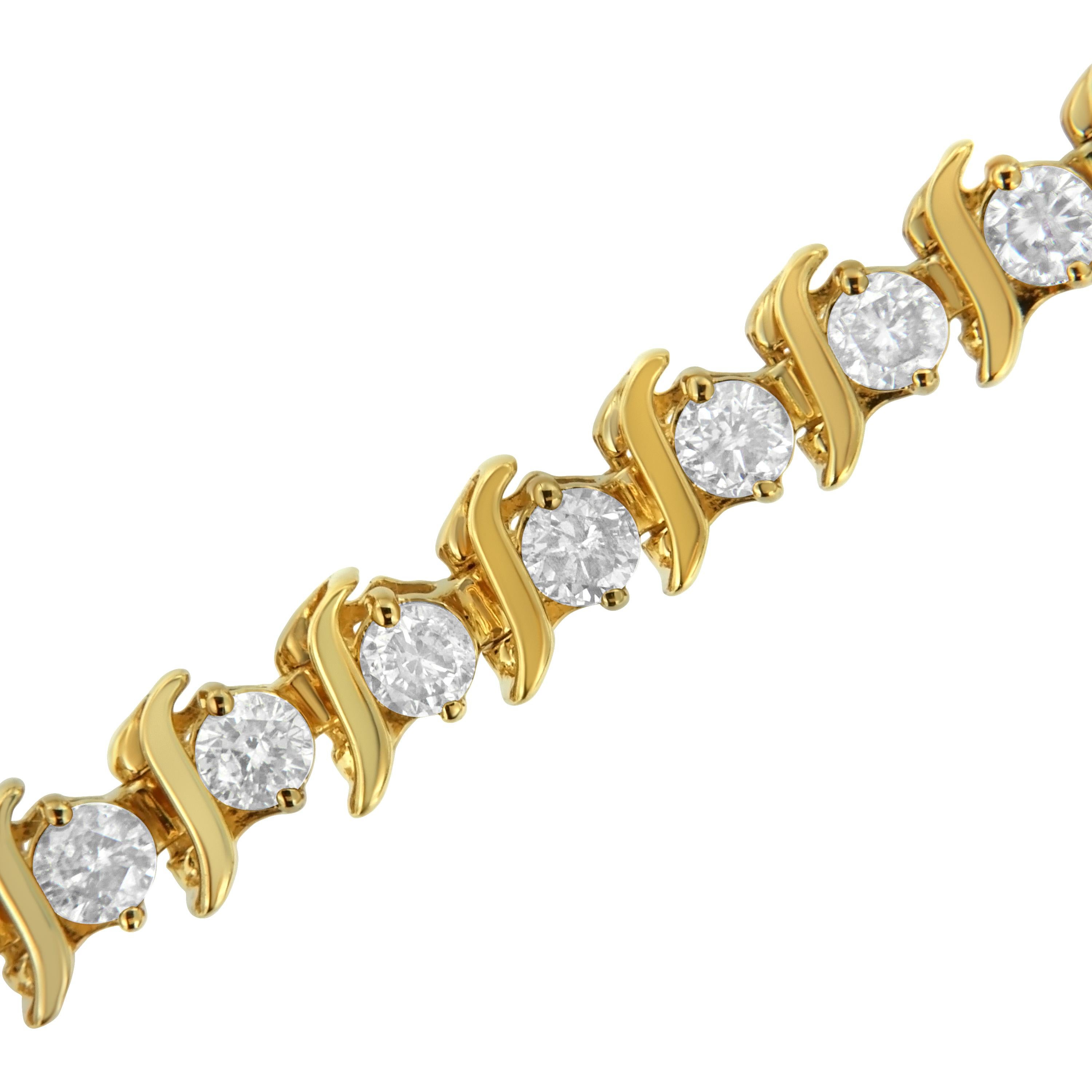 Round Cut Yellow Gold Plated Sterling Silver 5.0 Carat Diamond Link Bracelet For Sale