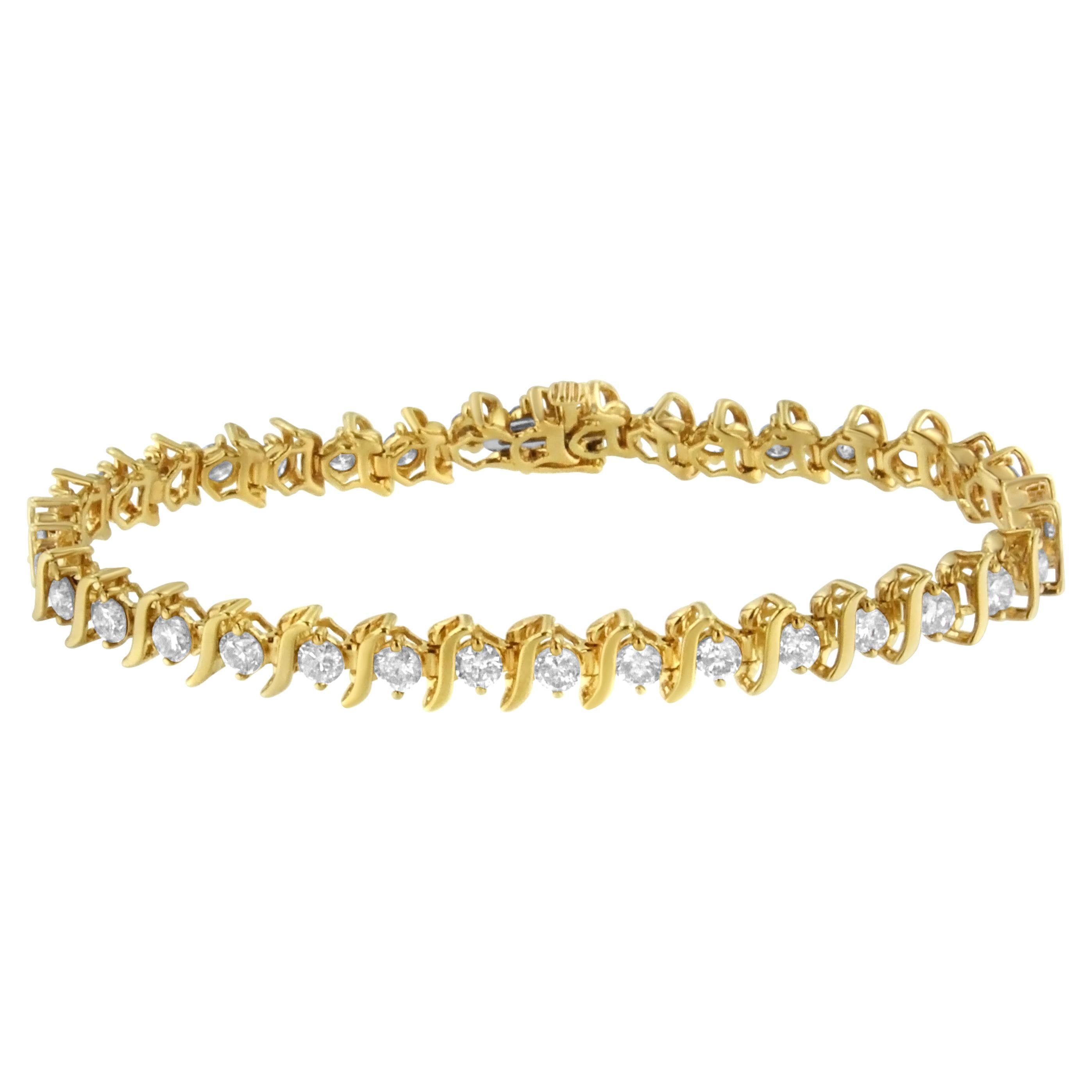 Yellow Gold Plated Sterling Silver 5.0 Carat Diamond Link Bracelet For Sale