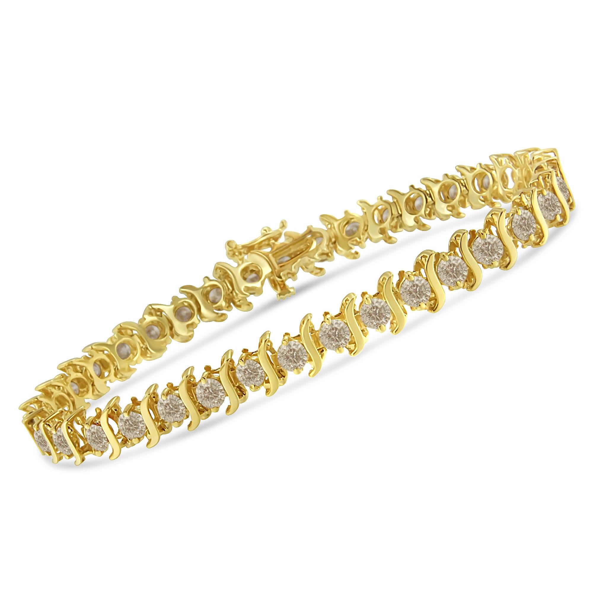 Contemporain Bracelet à maillons « S » en argent sterling plaqué or jaune et diamants taille ronde de 6,0 carats en vente