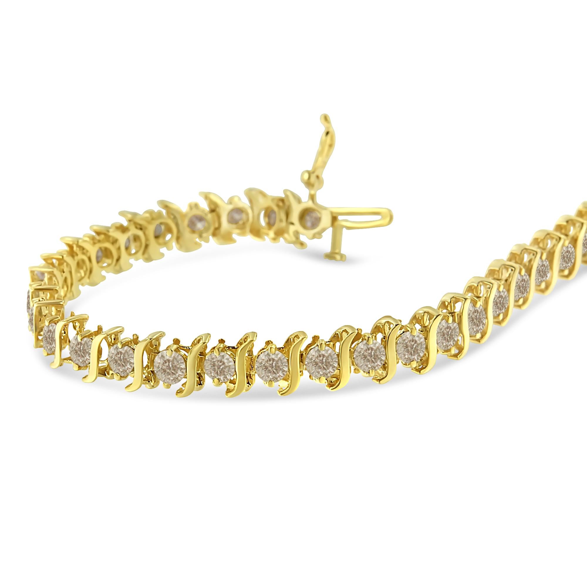 Taille ronde Bracelet à maillons « S » en argent sterling plaqué or jaune et diamants taille ronde de 6,0 carats en vente