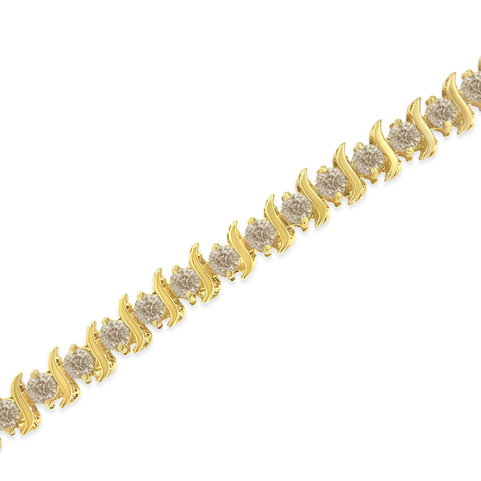 Gelbgold-vergoldetes Sterlingsilber-Gliederarmband mit 6,0 Karat Diamanten im Rundschliff „S“ Damen im Angebot
