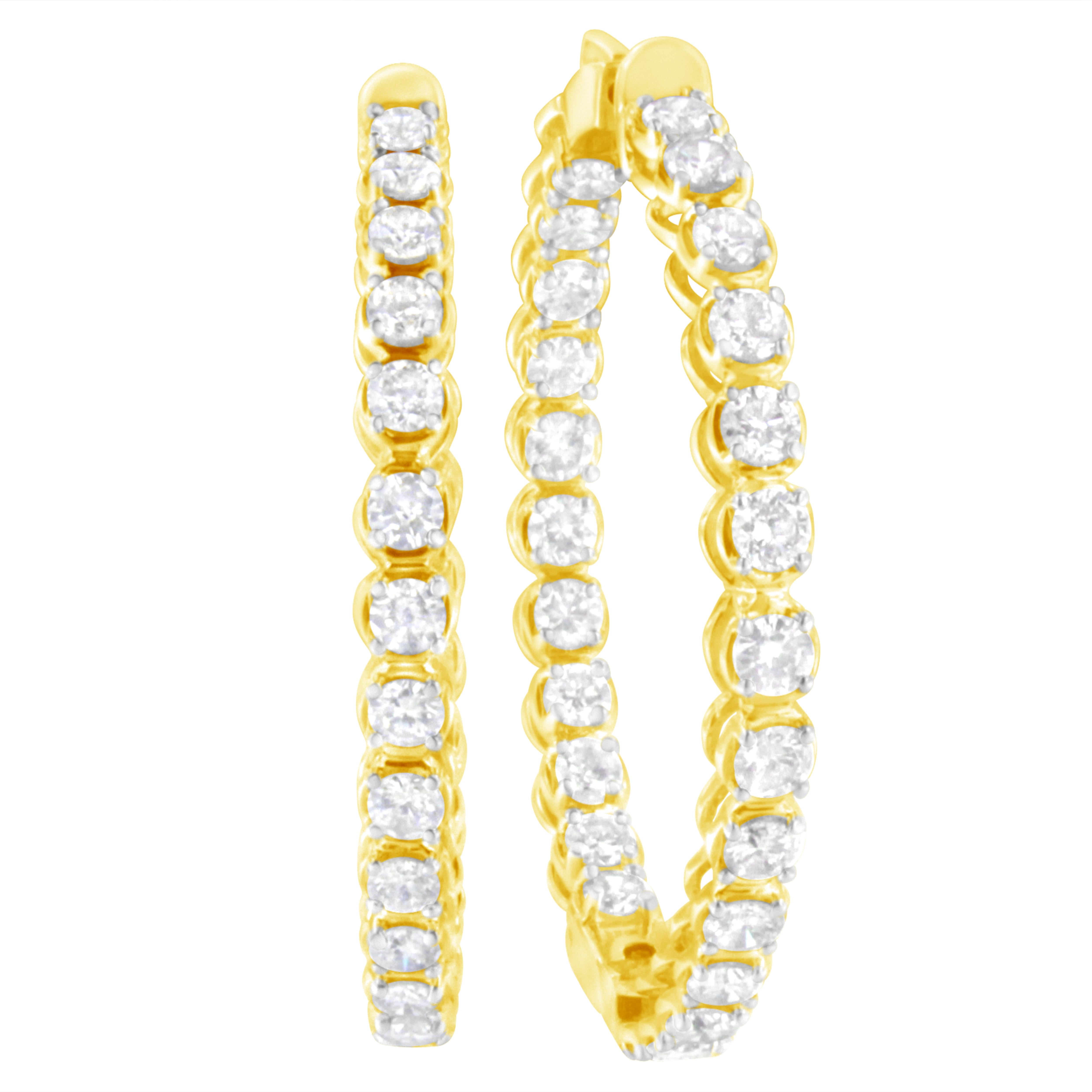 Modern Yellow Gold Plated Sterling Silver 7.0 Carat Diamond Inside Out Hoop Earrings