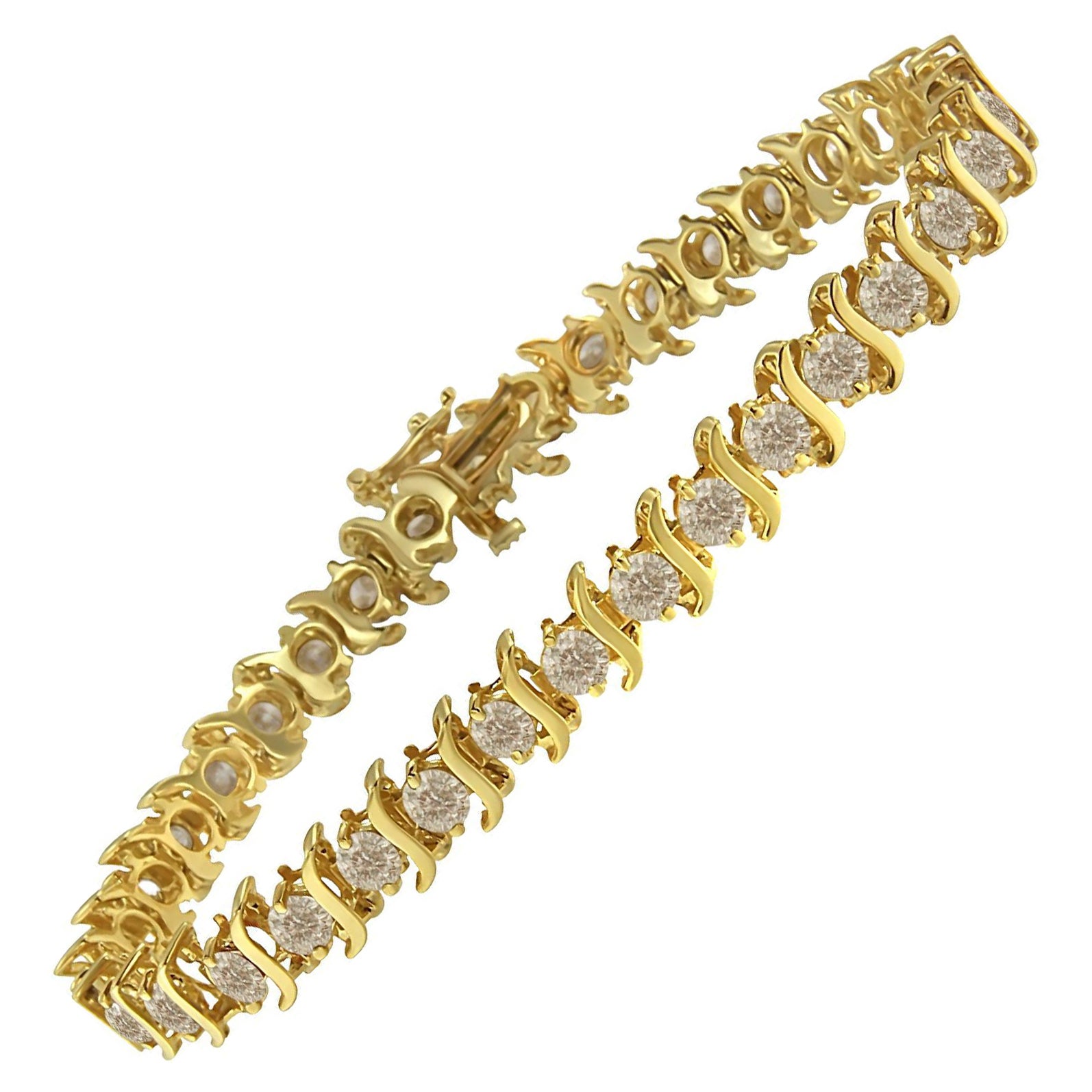 Bracciale Tennis con diamanti a "S" in argento 925 placcato oro giallo da 7,0 carati