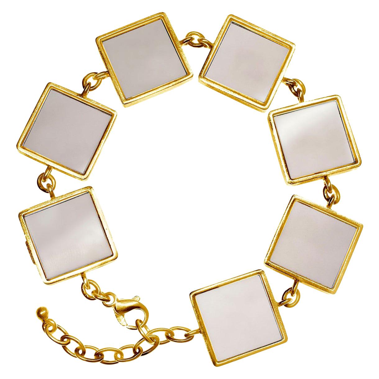 Bracelet à maillons de style Art déco en argent sterling plaqué or jaune et quartz fumé