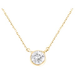 Yellow Gold Plated Sterling Silver Bezel Set 1/2 Carat Diamond Pendant Necklace