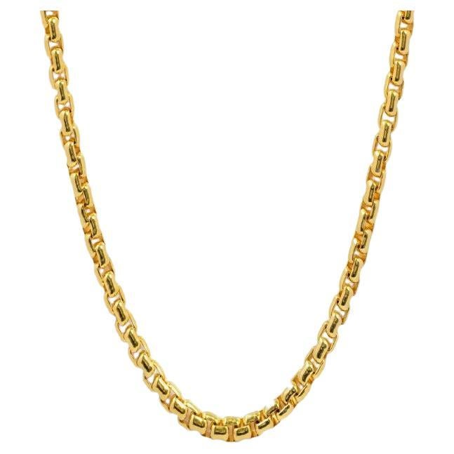 Yellow Gold Plated Sterling Silver Box Chain Necklace, Size S For Sale