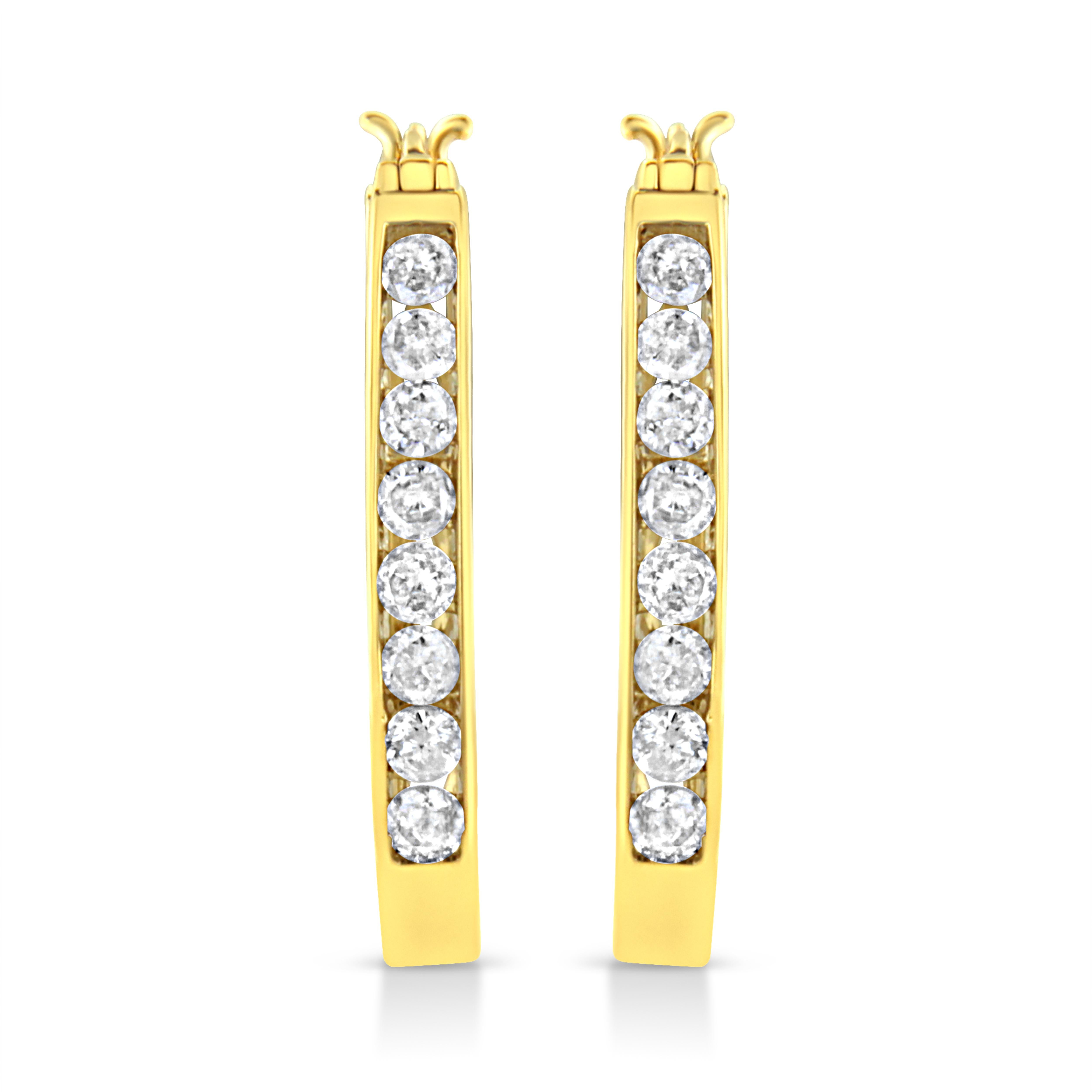 You will fall in love with these unique hoop earrings. A must have for any serious jewelry collection, these .925 sterling silver earrings boast an impressive 1 carat total weight of diamonds with a whopping 16 individual stones. The hoops have